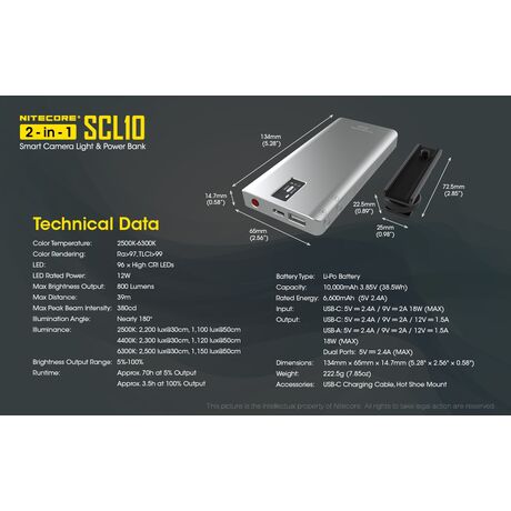 POWER BANK + CAMERA LIGHT 2in1 NITECORE SCL10